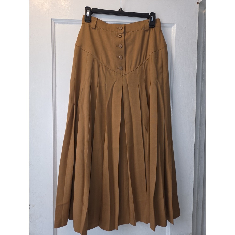 Vintage Escada By M. Ley Skirt Womens 40/10 Camel Brown Midi Buttons Pleated 80s